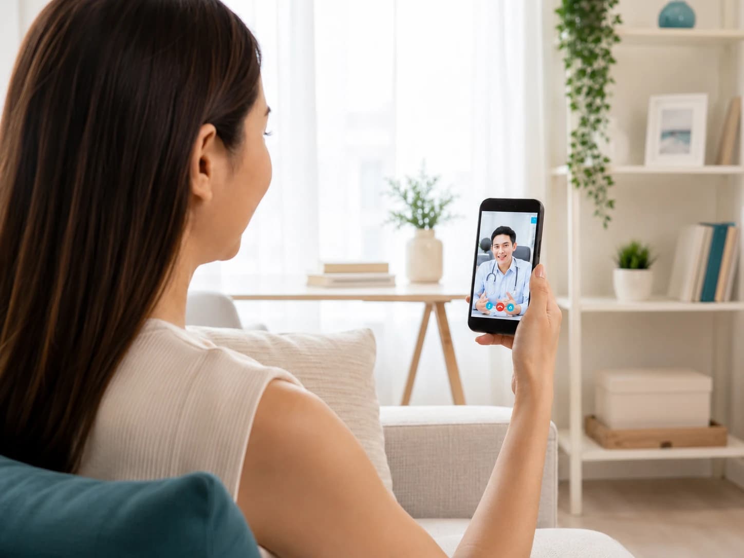 Pessoa em teleorientação, reforçando praticidade e cuidado remoto.